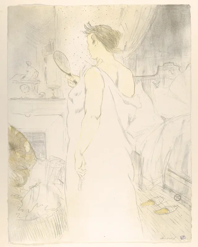 Looking in a Mirror, from "Elles" Wall Art by Henri de Toulouse-Lautrec - High-Resolution Digital Print