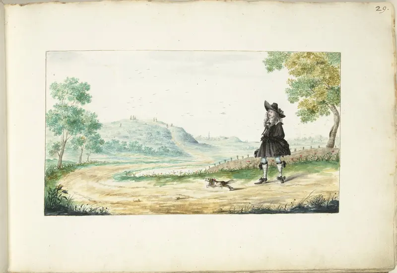Lopende heer op een landweg Wall Art by Unknown - High-Resolution Digital Print