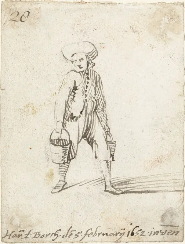 Lopende jongen met een emmer in elke hand, naar rechts Wall Art by Unknown - High-Resolution Digital Print