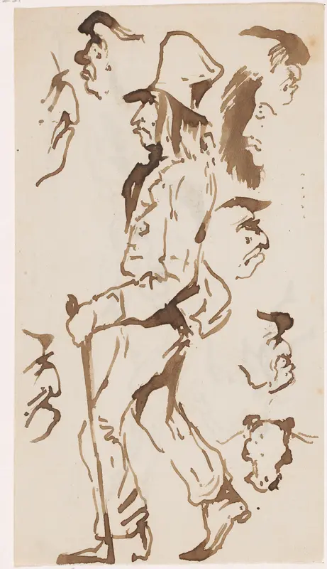 Lopende man en koppen Wall Art by Johannes Tavenraat - High-Resolution Digital Print
