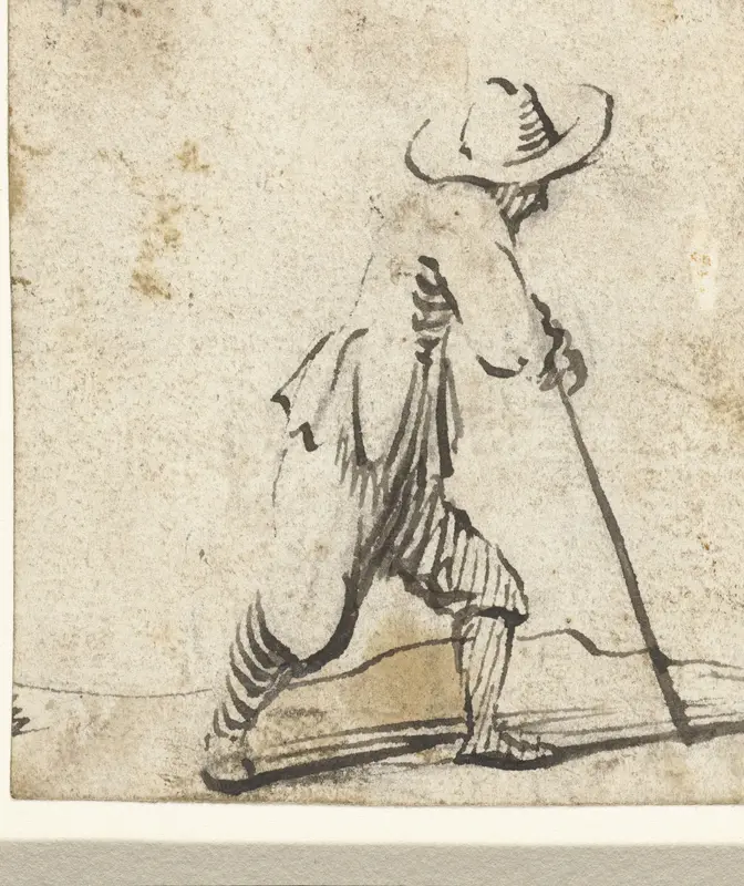 Lopende man, leunend op een stok, naar rechts Wall Art by Unknown - High-Resolution Digital Print
