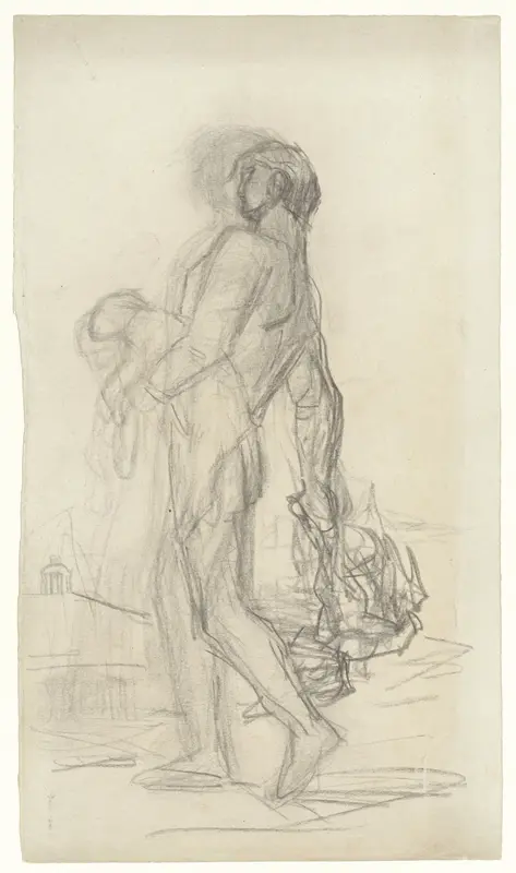 Lopende man met een lam en een vogel als offerdieren Wall Art by Matthijs Maris - High-Resolution Digital Print