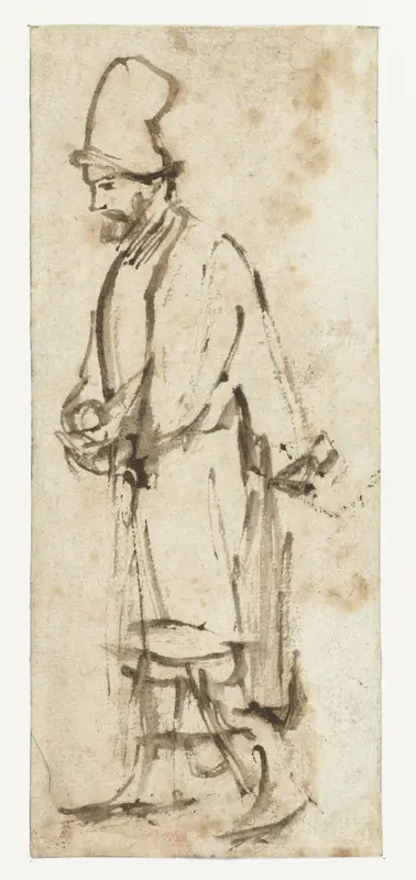 Lopende man met hoge muts Wall Art by Rembrandt van Rijn - High-Resolution Digital Print