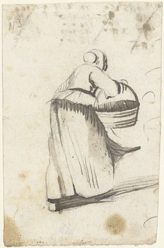 Lopende vrouw met mand, naar rechts, van achteren Wall Art by Harmen ter Borch - High-Resolution Digital Print