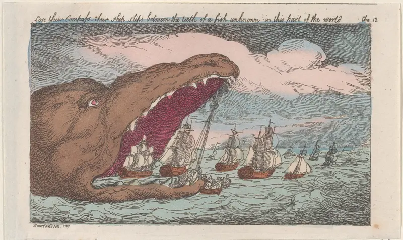 Lose their Compass, their ships slips between the teeth of a fish unknown in this part of the world Wall Art by Thomas Rowlandson - High-Resolution Digital Print