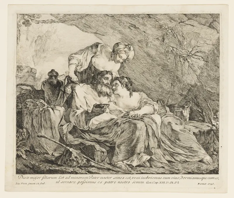 Lot and His Daughters Wall Art by Joseph Marie Vien - High-Resolution Digital Print