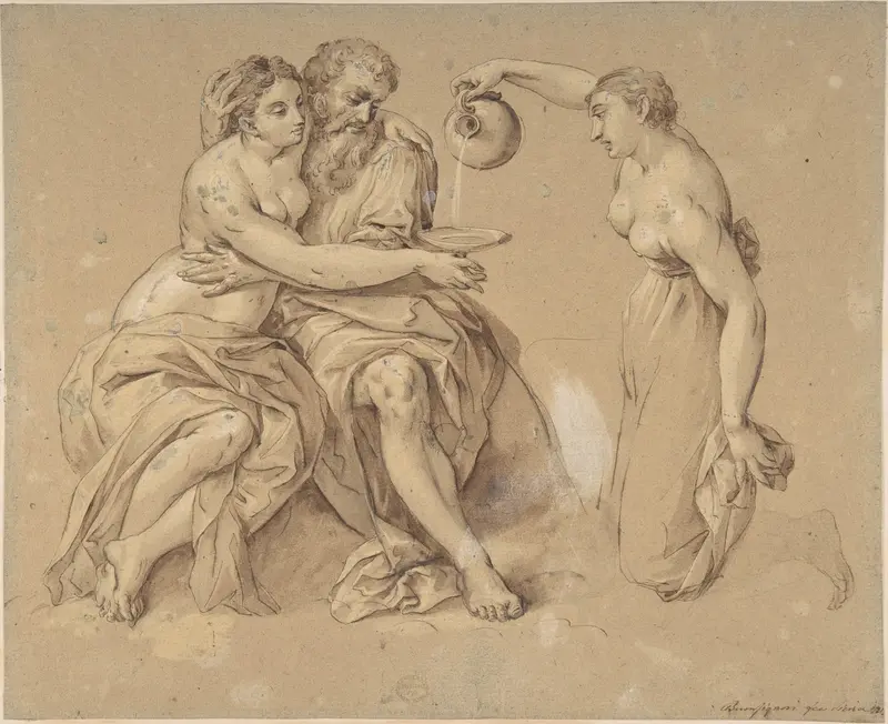 Lot and his Daughters Wall Art by Anonymous, Italian, 17th century - High-Resolution Digital Print