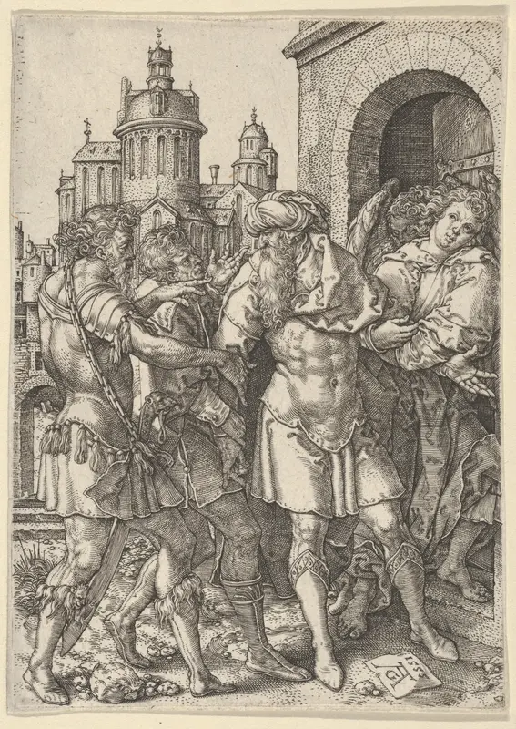 Lot Prevents the Sodomites from Violence, from The Story of Lot Wall Art by Heinrich Aldegrever - High-Resolution Digital Print