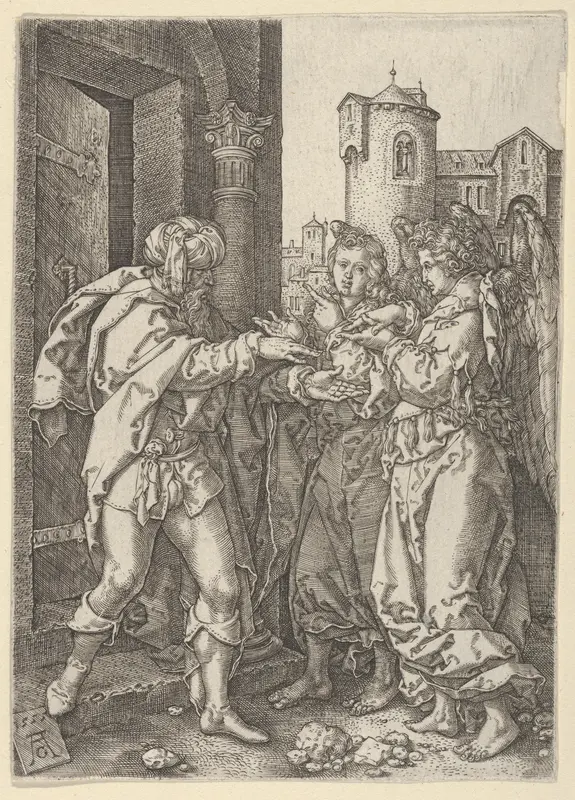 Lot Welcomes the Angels, from The Story of Lot Wall Art by Heinrich Aldegrever - High-Resolution Digital Print