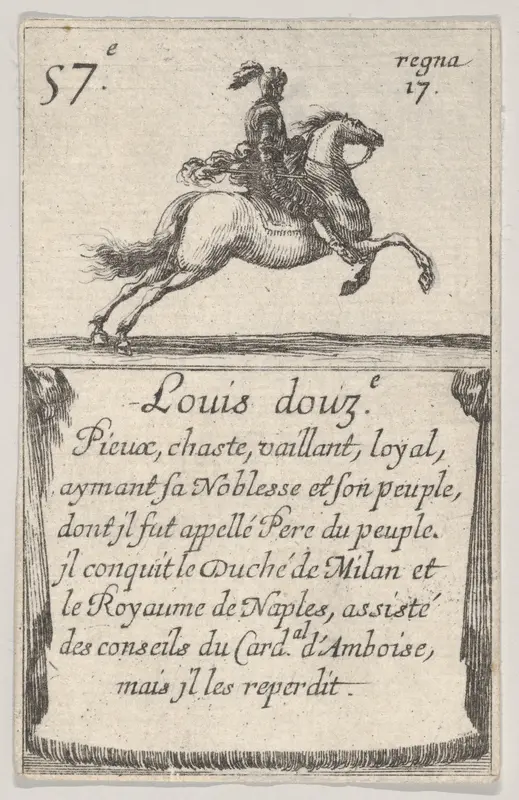 Louis douz.-e / Pieux, chaste..., from "Game of the Kings of France" (Jeu des Rois de France) Wall Art by Stefano della Bella - High-Resolution Digital Print