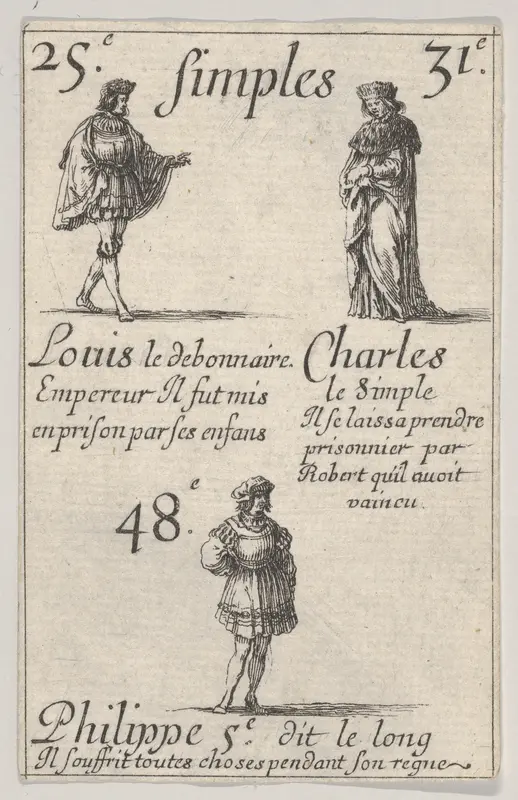 Louis le debonnaire... Charles le Simple, from "Game of the Kings of France" (Jeu des Rois de France) Wall Art by Stefano della Bella - High-Resolution Digital Print