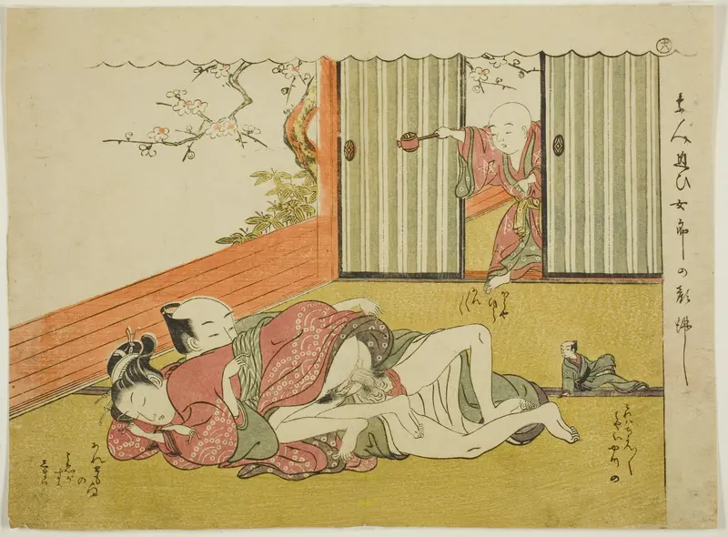 Lovers Interrupted, sheet 18 from the series "Poems of the Husband and Wife Mane'emon (Haikai meoto Mane'emon)"