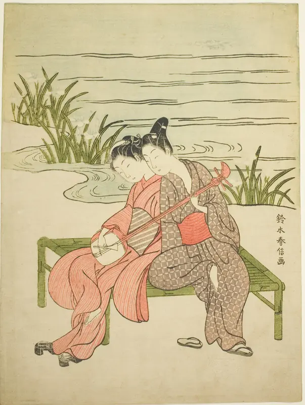 Lovers Playing the Same Shamisen (parody of Xuanzong and Yang Guifei) Wall Art by Suzuki Harunobu - High-Resolution Digital Print
