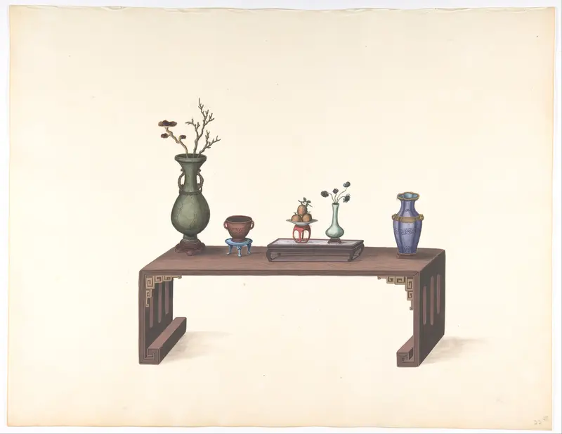 Low Table with Vases Wall Art by Anonymous, Chinese, 19th century - High-Resolution Digital Print