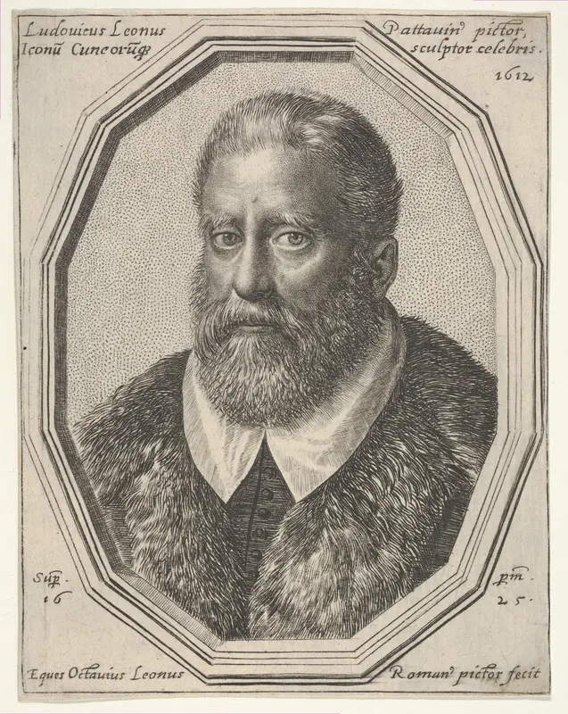 Ludovico Leoni, a bust-length portrait in a twelve-sided frame Wall Art by Ottavio Leoni (Il Padovano) - High-Resolution Digital Print