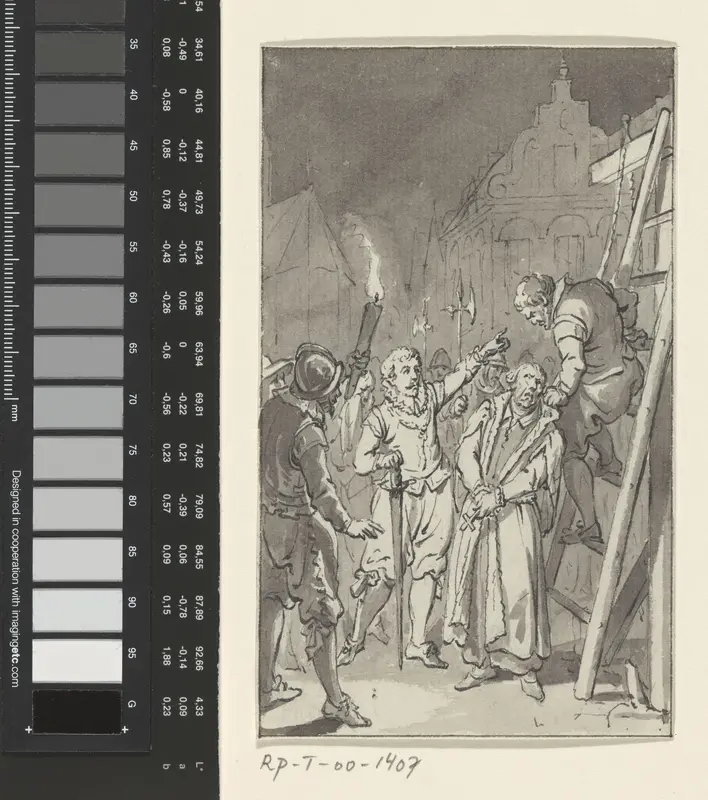 Lumey laat pater C. Musius te Leiden ophangen, december 1572 Wall Art by Jacobus Buys - High-Resolution Digital Print
