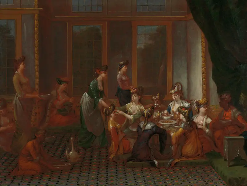 Maaltijd van voorname Turkse vrouwen Wall Art by Jean Baptiste Vanmour - High-Resolution Digital Print