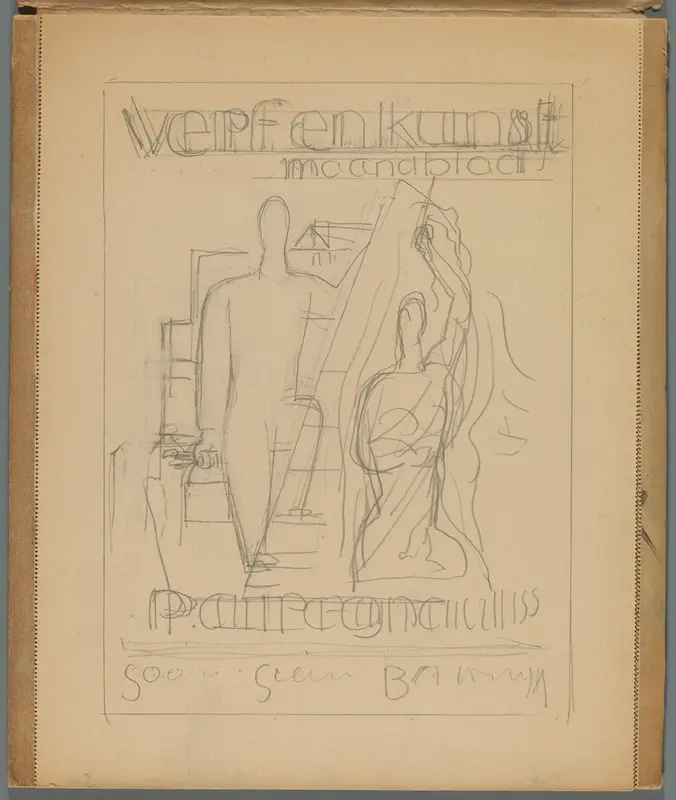 Maandblad Verf en Kunst van P.A. Regnault (ontwerptekening in schetsblok) Wall Art by Leo Gestel - High-Resolution Digital Print