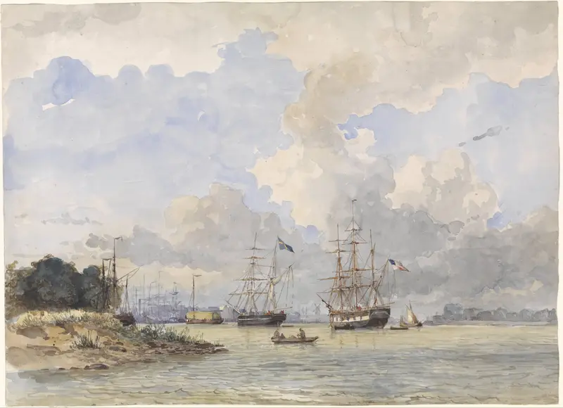Maas voor Rotterdam, met een Amerikaans en Zweeds schip Wall Art by Willem Anthonie van Deventer - High-Resolution Digital Print