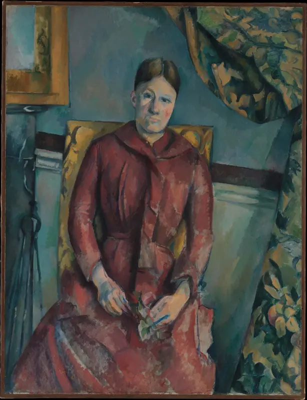 Madame Cézanne (Hortense Fiquet, 1850–1922) in a Red Dress Wall Art by Paul Cézanne - High-Resolution Digital Print