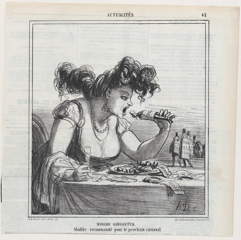 Madame Gargantua: A model, recommended for the next carnival, from "News of the day" Wall Art by Honoré Daumier - High-Resolution Digital Print