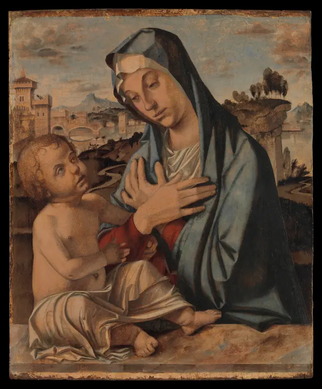 Madonna Adoring the Child Wall Art by Bartolomeo Montagna (Bartolomeo Cincani) - High-Resolution Digital Print