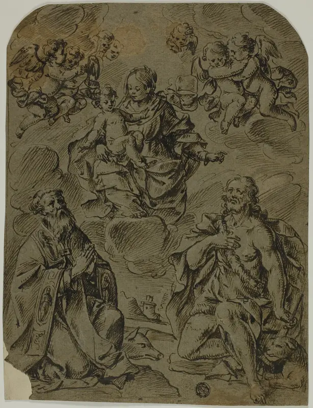 Madonna and Child Adored by Saints Anthony and John the Baptist Wall Art by Style of Cornelis Schut, I - High-Resolution Digital Print
