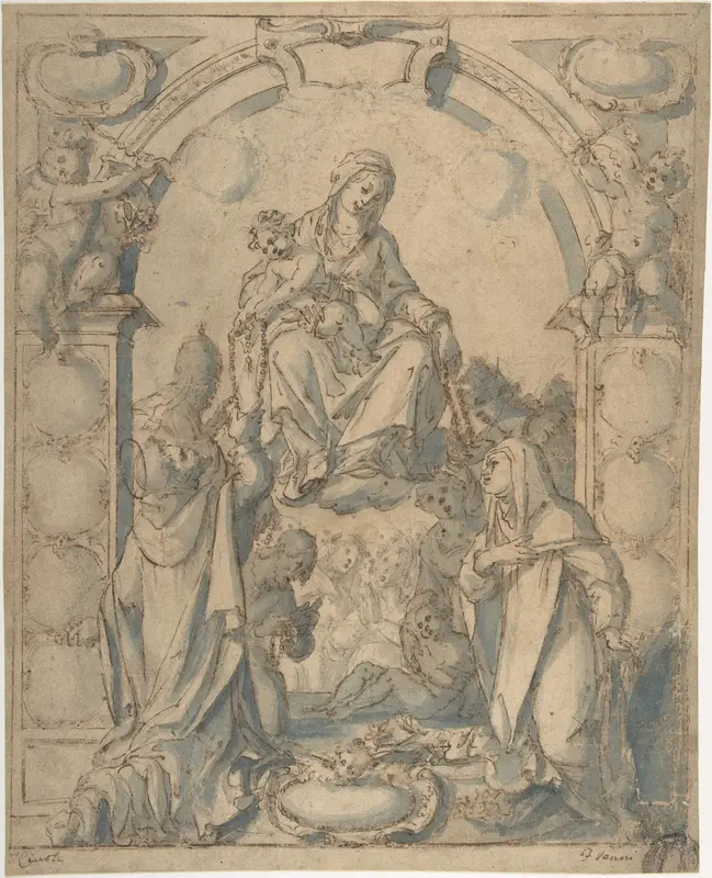 Madonna and Child Adored by Two Saints Wall Art by Anonymous, Italian, 16th century - High-Resolution Digital Print