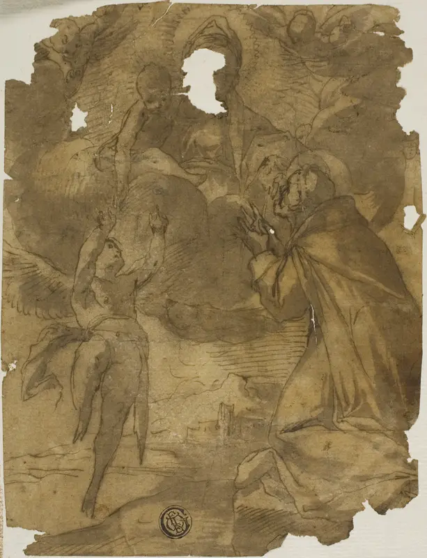 Madonna and Child Appearing to Male Saint and Angel Wall Art by Style of Andrea Boscoli - High-Resolution Digital Print