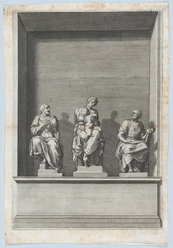 Madonna and Child Between St Comas and St Damian Wall Art by Cornelis Cort - High-Resolution Digital Print