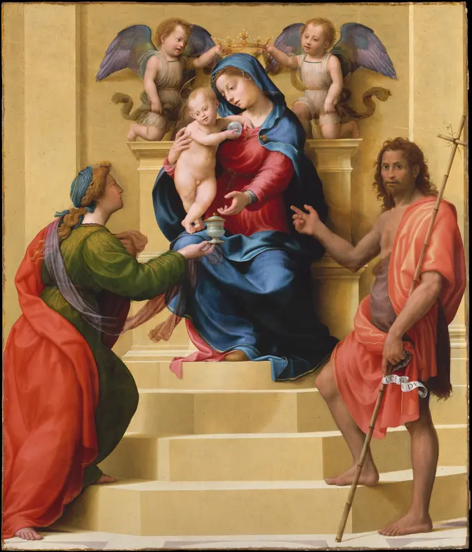 Madonna and Child Enthroned with Saints Mary Magdalen and John the Baptist Wall Art by Giuliano di Piero di Simone Bugiardini - High-Resolution Digital Print