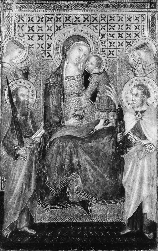 Madonna and Child Enthroned with Saints Peter and Paul and Angels Wall Art by Lippo Vanni (Lippo Vanni di Giovanni) - High-Resolution Digital Print