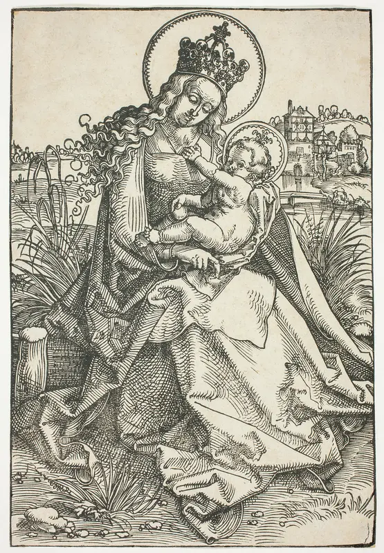 Madonna and Child on a Grassy Bench