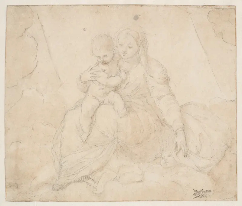Madonna and Child Seated on a Cloud Wall Art by Unknown - High-Resolution Digital Print