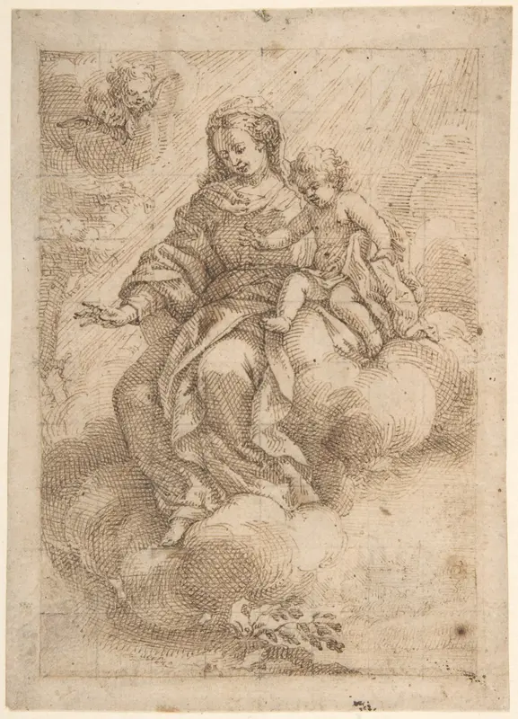 Madonna and Child Seated on Clouds (recto); Madonna and Child in Reverse (verso) Wall Art by Vicente Salvador Gómez - High-Resolution Digital Print