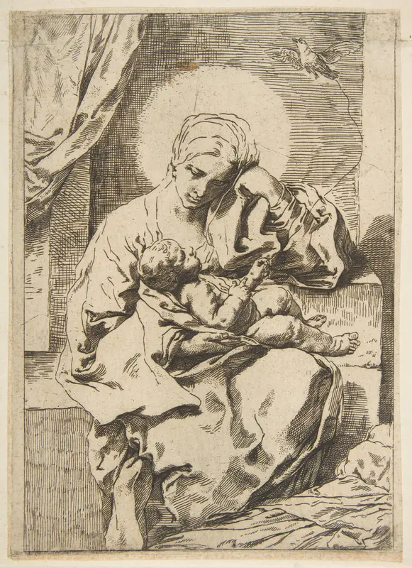 Madonna and Child with a bird, copy in reverse Wall Art by Simone Cantarini - High-Resolution Digital Print