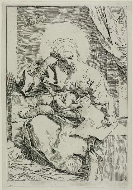Madonna and Child with a Finch Wall Art by Simone Cantarini - High-Resolution Digital Print