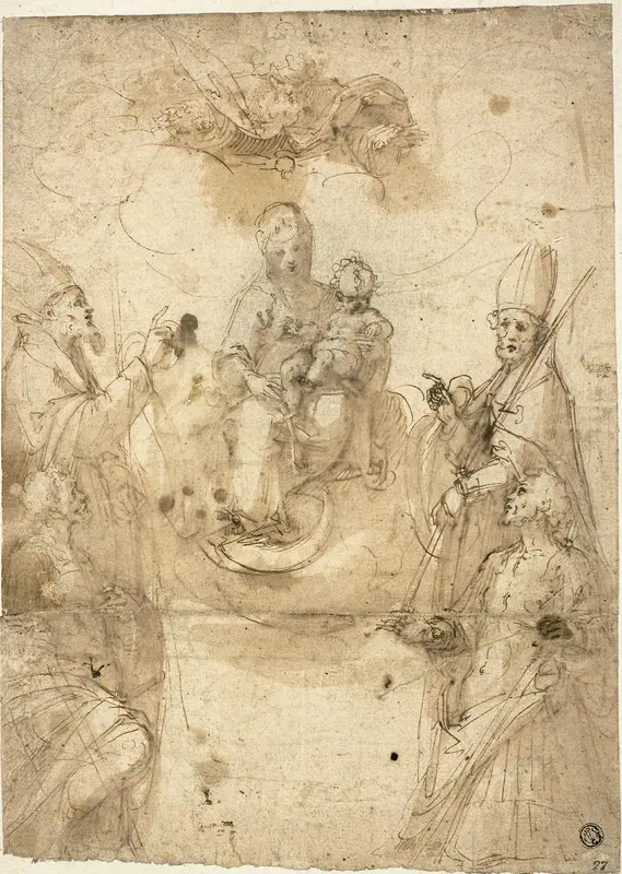 Madonna and Child with Adoring Saints Wall Art by Guglielmo Caccia - High-Resolution Digital Print