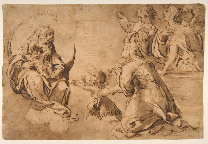 Madonna and Child with Saint John, Saint Anne, and Two Angels in Adoration Wall Art by Francesco Stringa - High-Resolution Digital Print