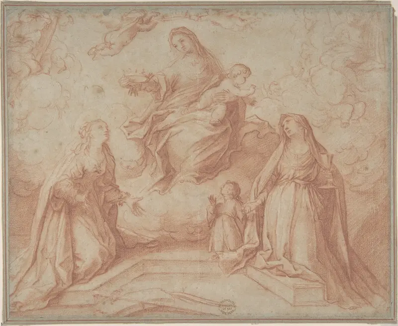 Madonna and Child with Saints Wall Art by Anonymous, Italian, Roman-Bolognese, 17th century - High-Resolution Digital Print