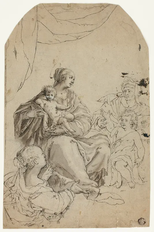 Madonna and Child with Saints Elizabeth, John and Anne Wall Art by Hans von Aachen - High-Resolution Digital Print
