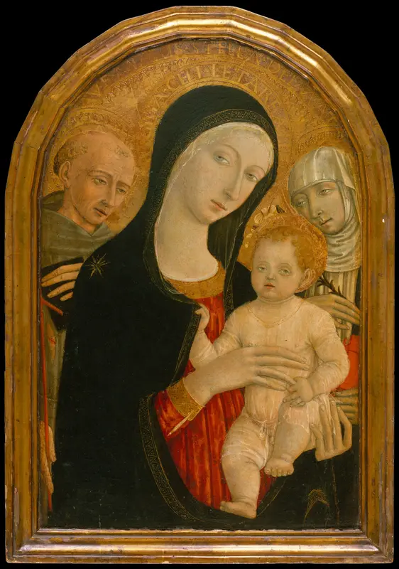 Madonna and Child with Saints Francis and Catherine of Siena Wall Art by Matteo di Giovanni di Bartolo - High-Resolution Digital Print