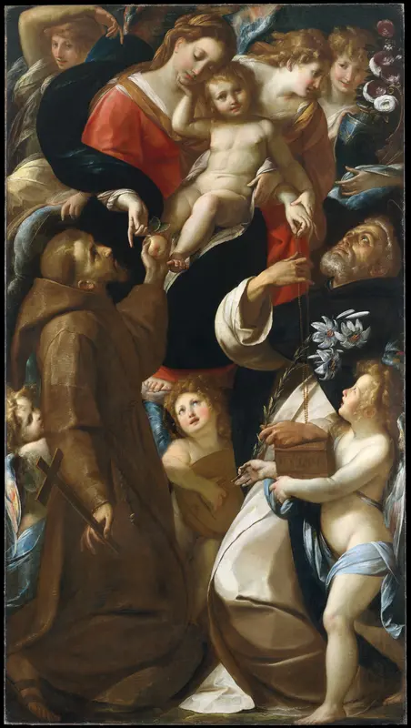 Madonna and Child with Saints Francis and Dominic and Angels Wall Art by Giulio Cesare Procaccini - High-Resolution Digital Print