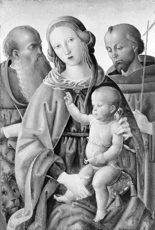 Madonna and Child with Saints Jerome and Francis Wall Art by Italian (Umbrian) Painter - High-Resolution Digital Print