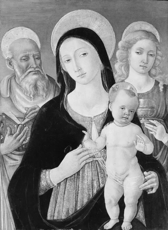Madonna and Child with Saints Jerome and Mary Magdalen Wall Art by Matteo di Giovanni di Bartolo - High-Resolution Digital Print