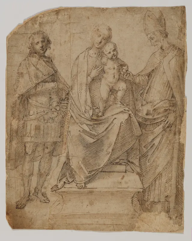Madonna and Child with Saints Martin and Maurice (?) Wall Art by Gaudenzio Ferrari - High-Resolution Digital Print