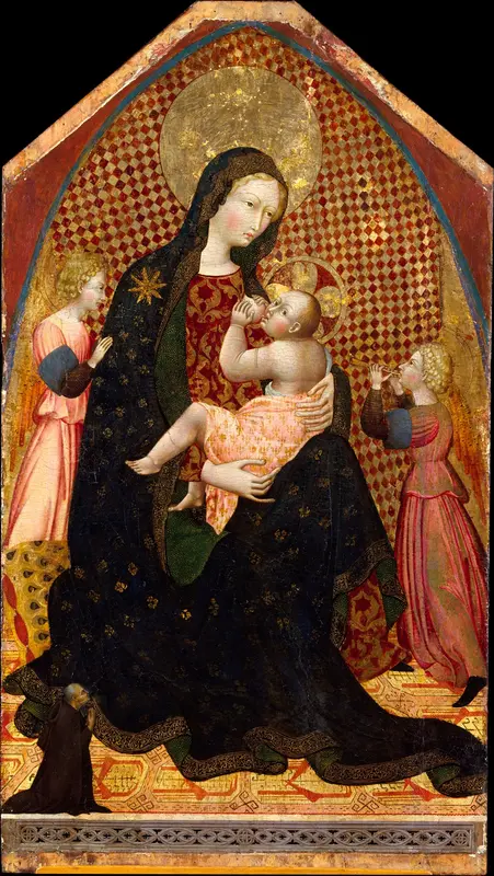 Madonna and Child with Two Angels and a Donor Wall Art by Giovanni di Paolo (Giovanni di Paolo di Grazia) - High-Resolution Digital Print