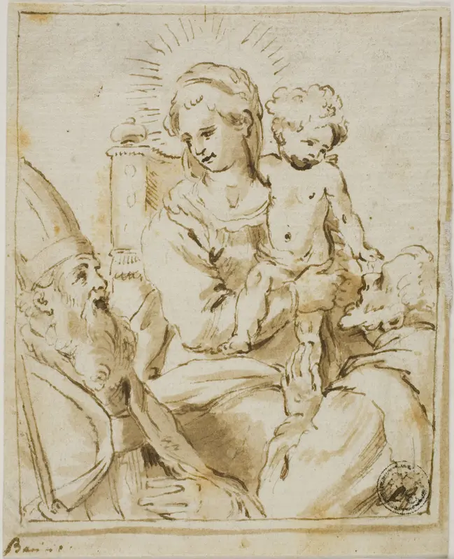Madonna and Child with Two Male Saints Wall Art by Giacomo Bambini - High-Resolution Digital Print