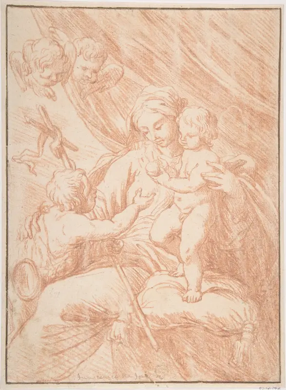 Madonna, Child, and Saint John Wall Art by Anonymous, Italian, Roman-Bolognese, 17th century - High-Resolution Digital Print