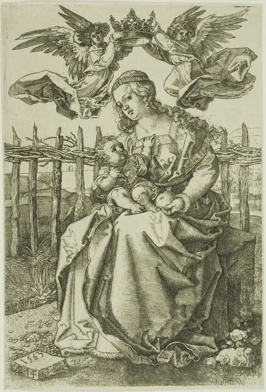 Madonna Crowned by Two Angels Wall Art by Jan Wierix - High-Resolution Digital Print